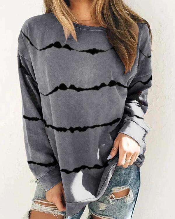 Color-Block Casual Cotton-Blend Long Sleeve Tops
