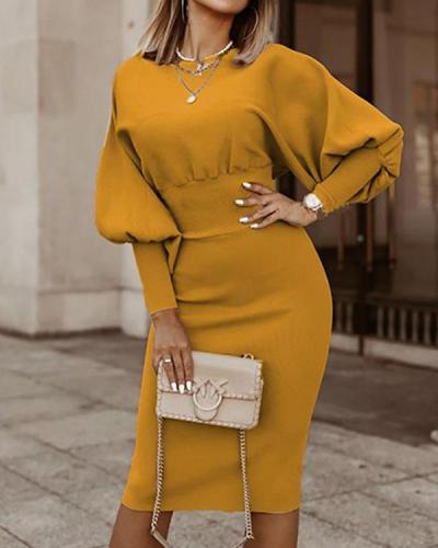 Long Sleeve Solid Knee Length Bodycon Elegant Dress