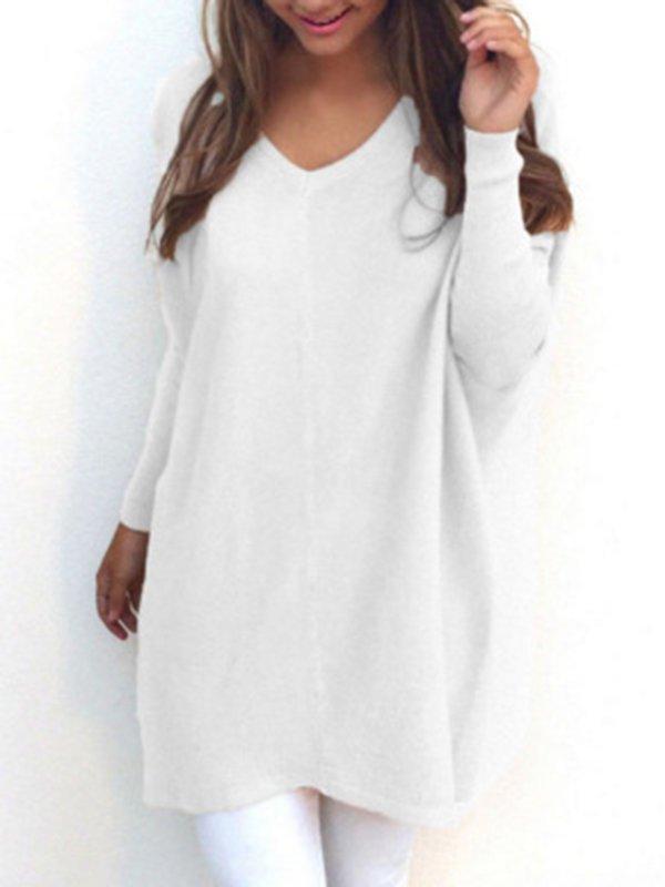 Solid Casual V Neck Long Sleeve Sweater