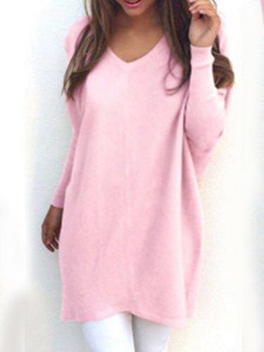 Solid Casual V Neck Long Sleeve Sweater