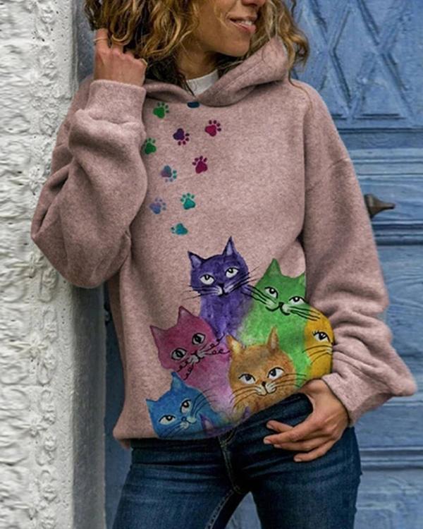 Cute Animal Printed Hooded Long Sleeve Sweatshirt