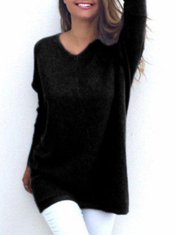 Solid Casual V Neck Long Sleeve Sweater
