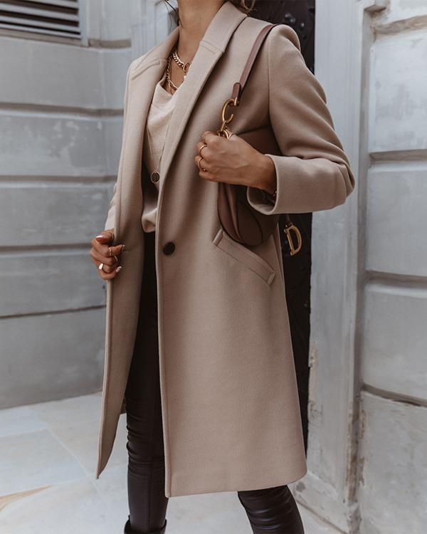 Women's Casual Fashion Pockets Lapel Straight Long Coat