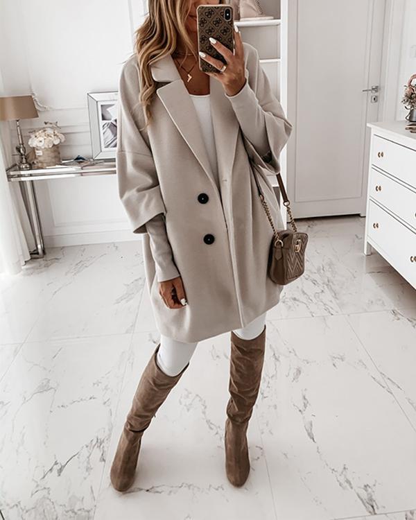 Women's Winter 3/4 Sleeve Button Pockets Lapel Loose Coat