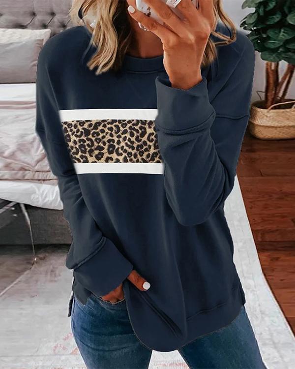 Casual Leopard Crew Neck Floral-Print Sweatshirt