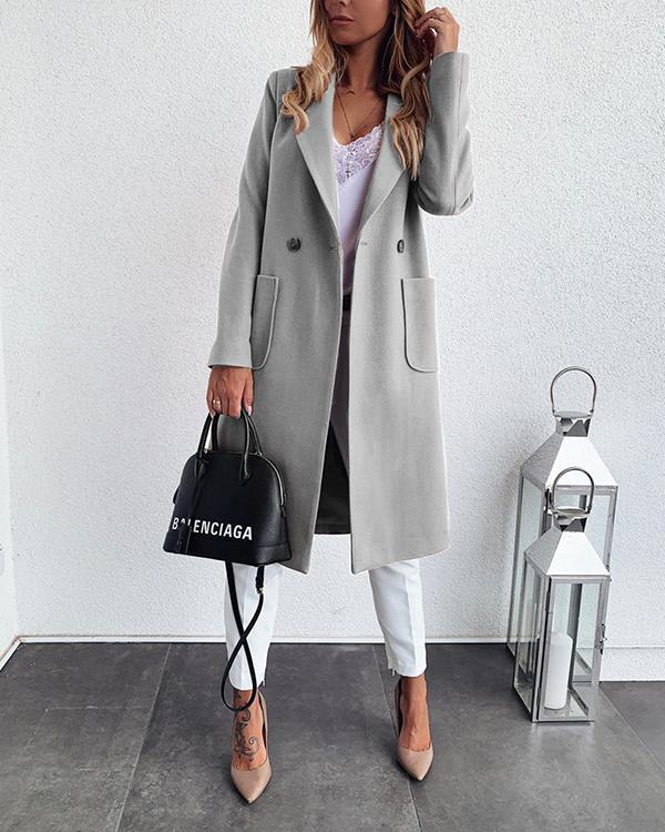 Solid Color Lapel Long Wool Coat