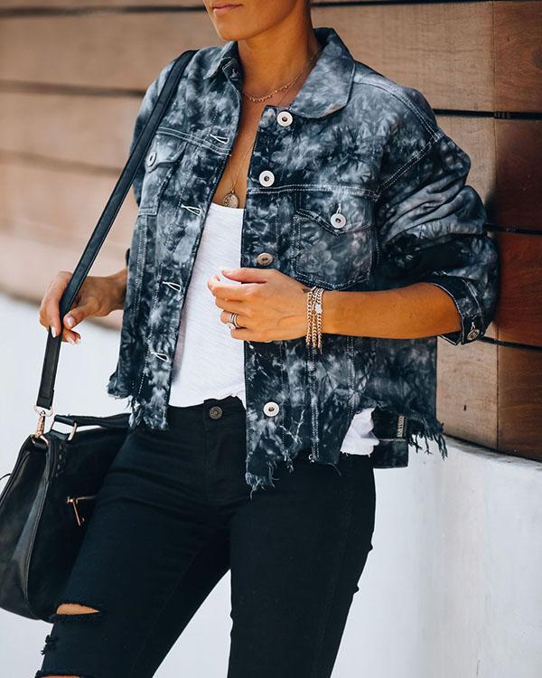 Women Irregular Fringed Denim Jacket