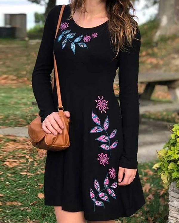 Floral Print Casual Long Sleeve Dress