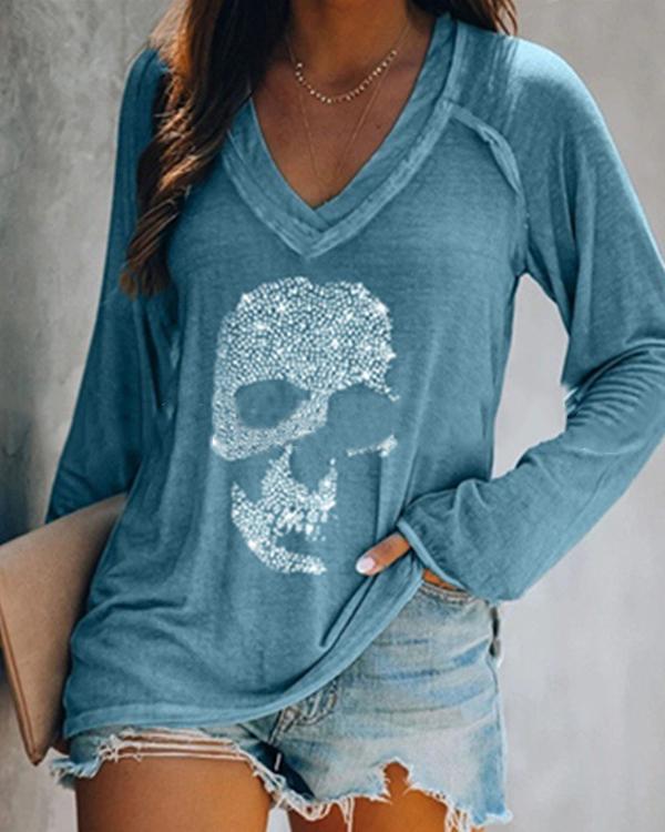 V-Neck Long Sleeves Casual T-shirts