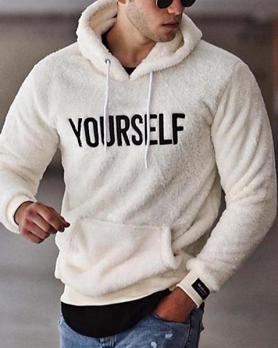 Mens Casual Letters  Embroidery Loose Hooded Sweatshirt