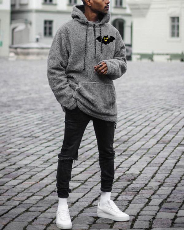 Mens Grey Casual Loose Hooded Sweatshirt