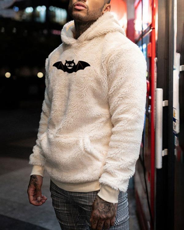 Mens Print Casual Loose Hooded Sweatshirt