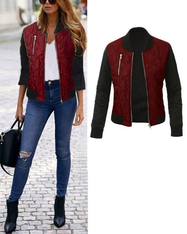 Fashion Zipper Women Daily Jacket Long Sleeve Coat