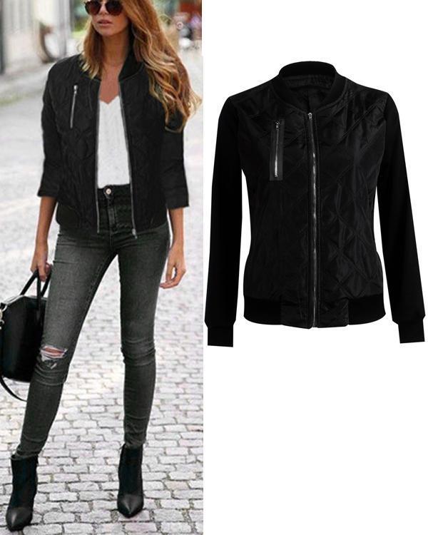 Fashion Zipper Women Daily Jacket Long Sleeve Coat