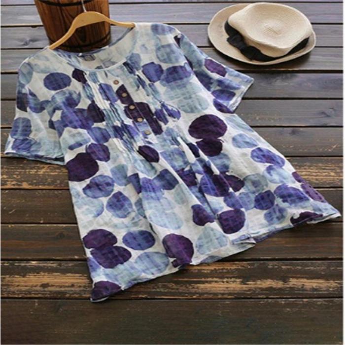Short Sleeve Printed Crew Neck Casual T-Shirt Tops