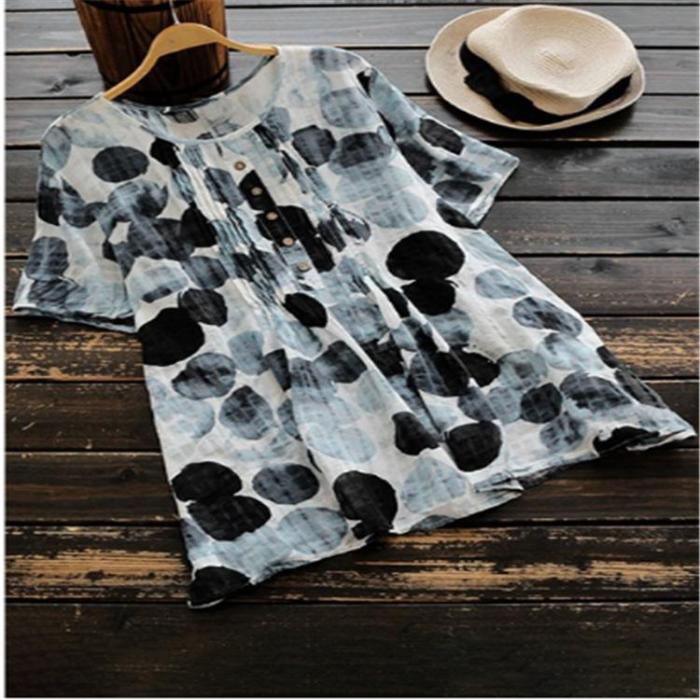 Short Sleeve Printed Crew Neck Casual T-Shirt Tops