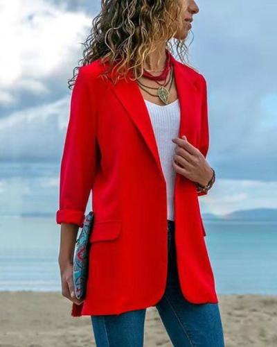 Fashion Lapel Long Sleeve Pocket Blazer Coat