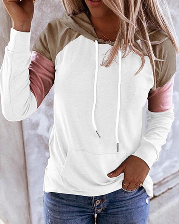 Womens Long Sleeve  Color Block Hoodie Pullover Hooded Sweatshirt