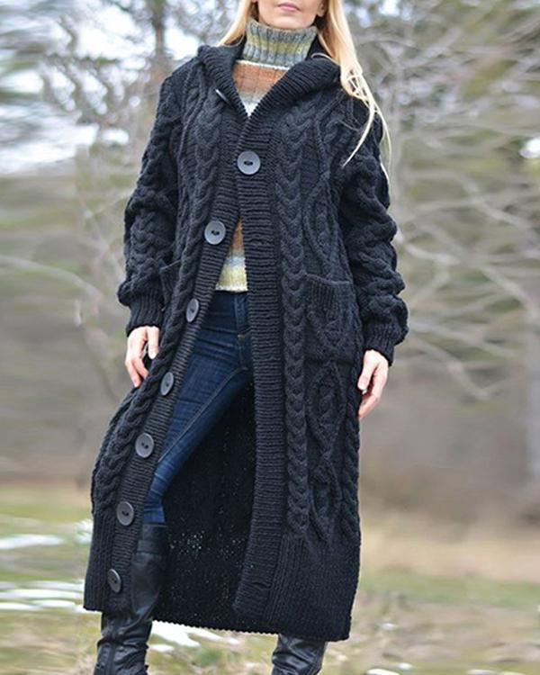 Women Hooded Long Cardigan Coat Winter Fashion Knitwear