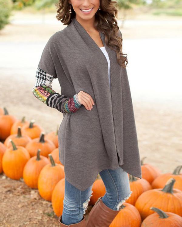 Geometric Splicing Long Sleeve Casual Cardigan