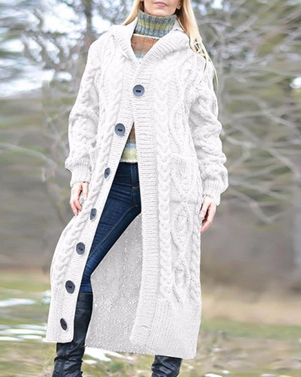 Women Hooded Long Cardigan Coat Winter Fashion Knitwear