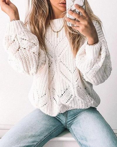 Irregular Hollow V-neck Long-sleeved Sweater