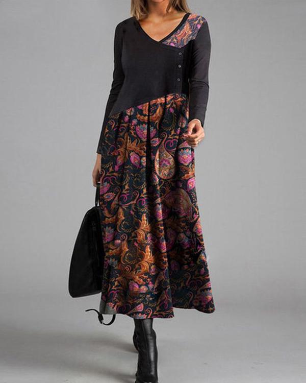 US$ 42.99 - Elegant Floral V-Neckline Maxi A-line Dress - www.narachic.com
