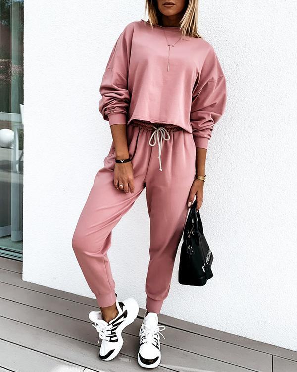 Fashion Solid Color Casual Two-Piece Set