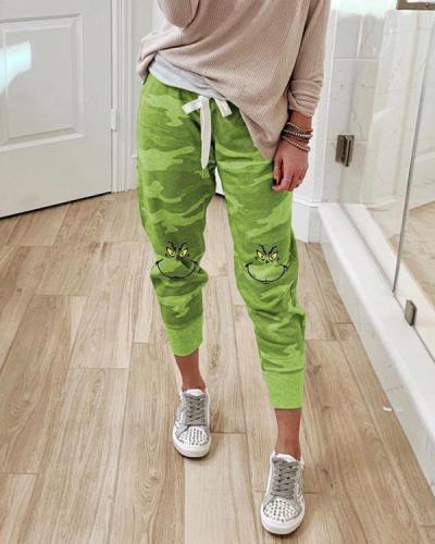 Grinch Stole Christmas Geek Camouflage Print Paneled Self-tie Pants