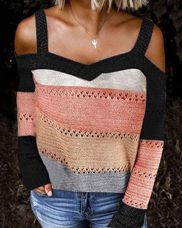 Cold Shoulder Knitted Casual Sweater