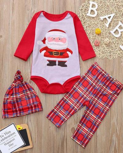 Baby's Cotton Christmas Santa Claus Plaid Parent-Child Loungewear