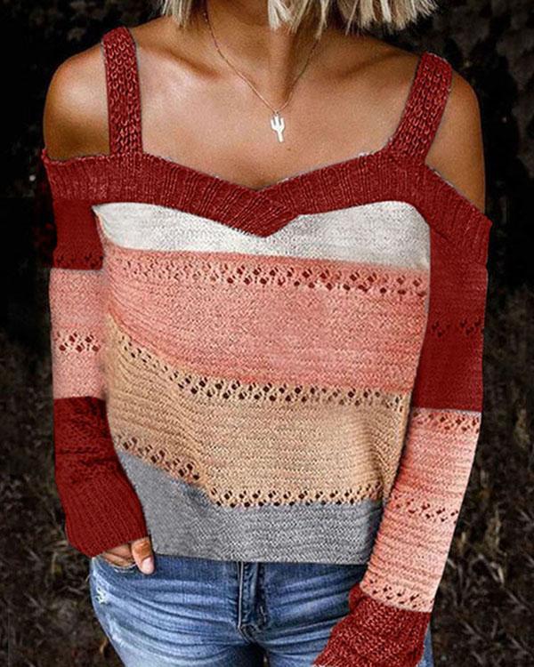 Cold Shoulder Knitted Casual Sweater