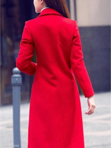 Lapel Plain Pocket Longline Woolen Coat