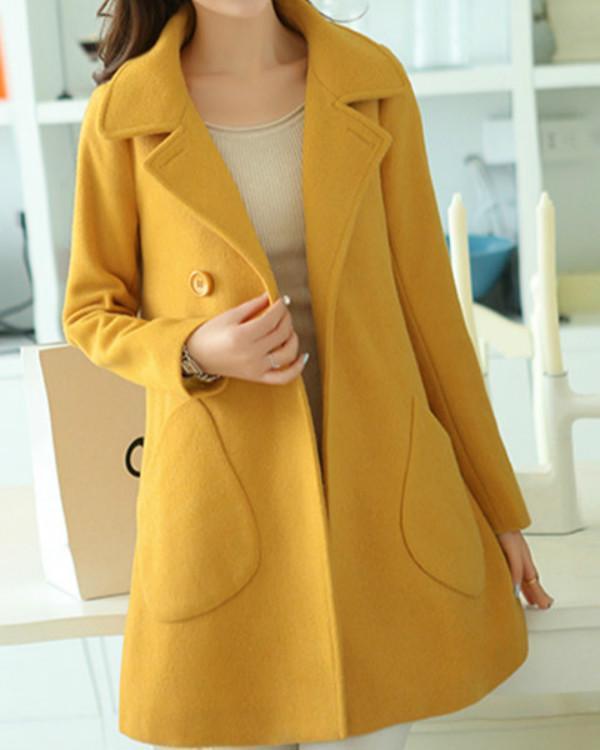Yellow Buttoned Long Sleeve Coat