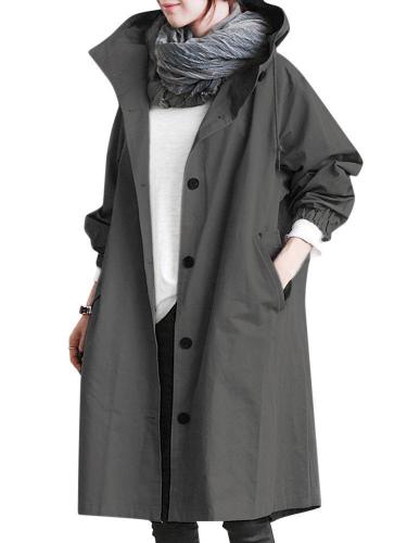 Fashion Pure Color Hooded Trench Coats for Women