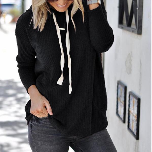 Hooded Plain Long Sleeve Lace Up Hoodies