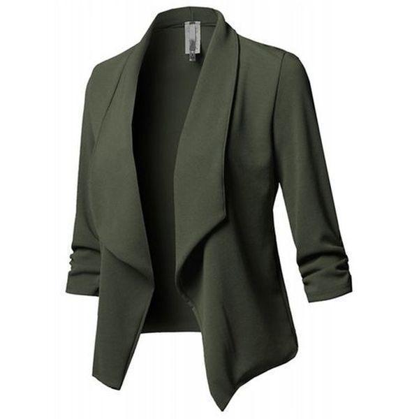 Women's Fahion Solid Color 3/4 Sleeve Open Blazer Jacket