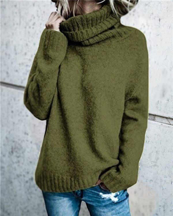 Women's Fall Newest  High Neck Loose Solid Daily Pullover Sweater