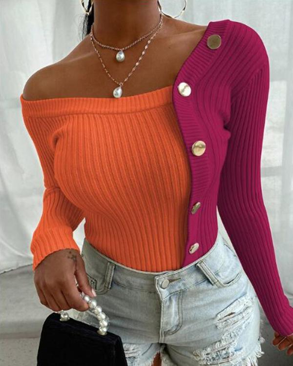 Fashion Knitted Sexy V Neck Button Bodycon Sweater