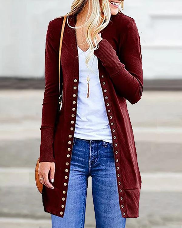 8 Colors Solid Casual Buttoned Long Sleeve Cardigan