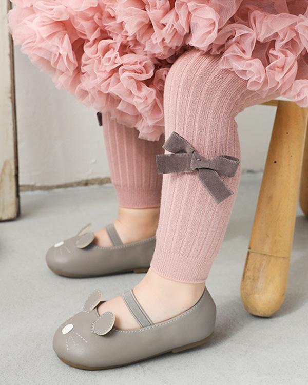 Baby / Toddler Girl Solid Knitted Bowknot Casual Leggings
