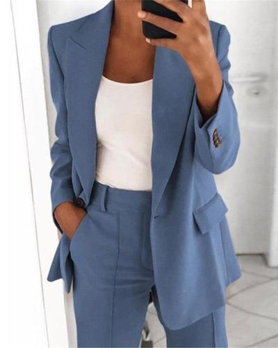 Long Sleeve Lapel Pockets Blazers