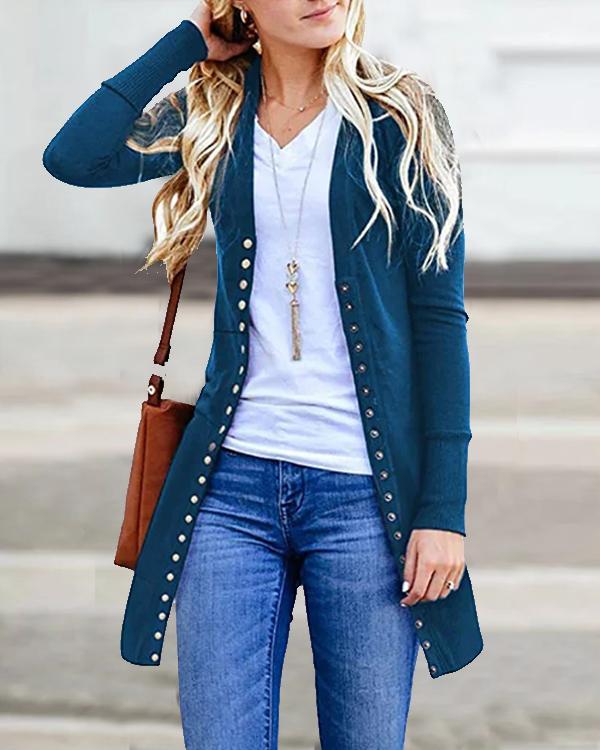 8 Colors Solid Casual Buttoned Long Sleeve Cardigan
