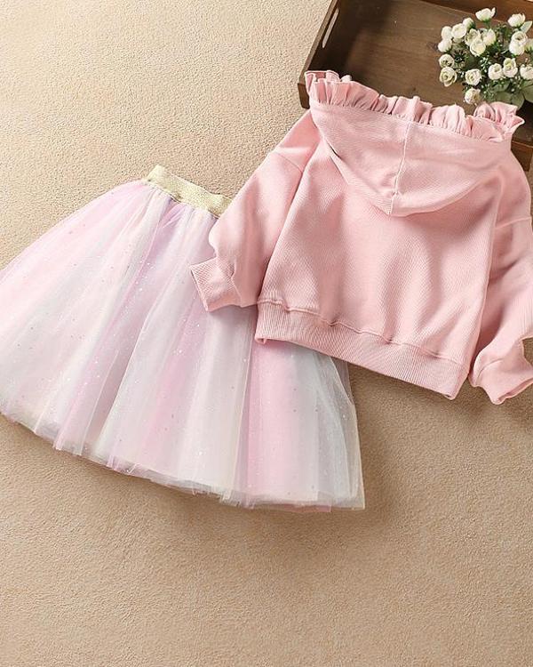 Baby / Toddler Hoodie Sweatshirt Rainbow Dress Set