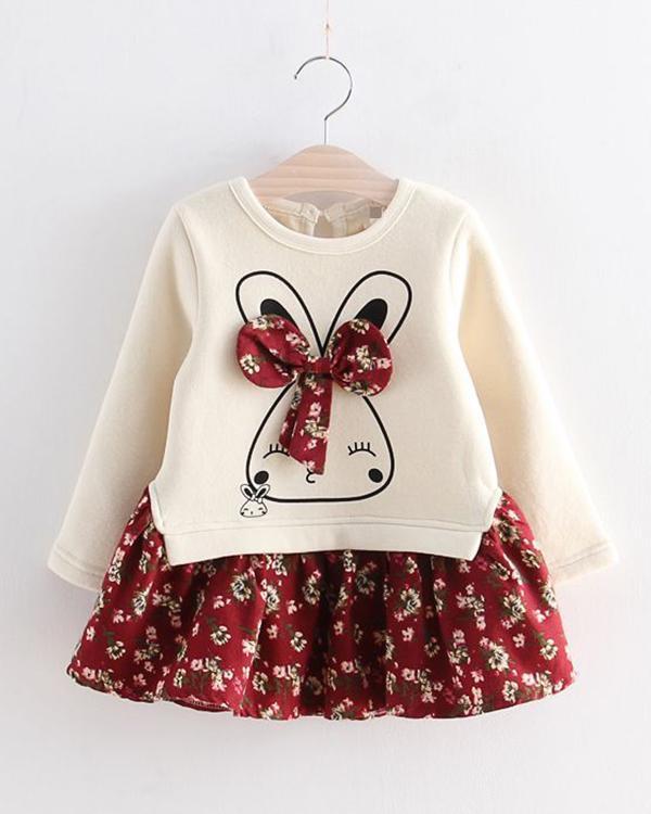 Baby / Toddler Faux-two Bunny Print Floral Dresses