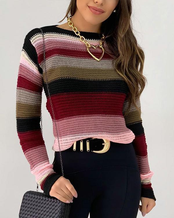 Personalized Stripe Contrast Sweater Pullover