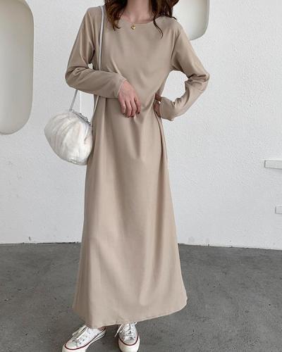 Casual Solid Color Crew-neck Dress