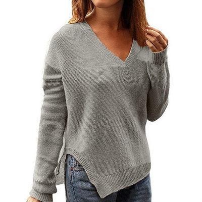 V-Neckline Solid Loose Sweaters