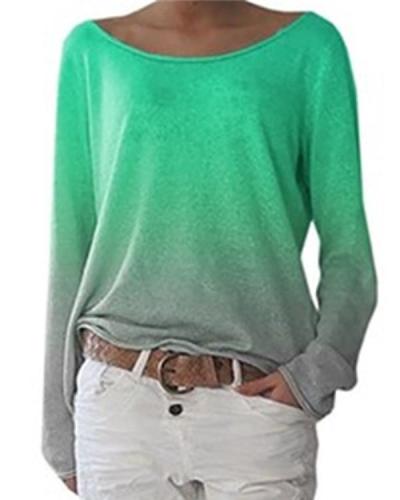 Women‘s Gradient Long Sleeve Fall Casual Crew Neck Daily Shift Tops