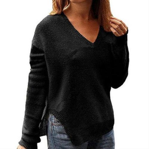 V-Neckline Solid Loose Sweaters